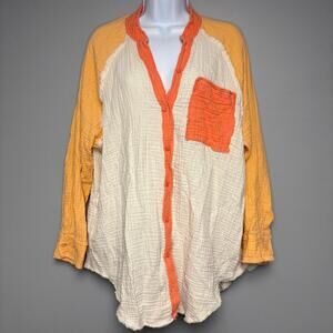 Aerie Relaxed Oversized Gauzy Cover Up Shirt 100% Cotton Womens Sz M